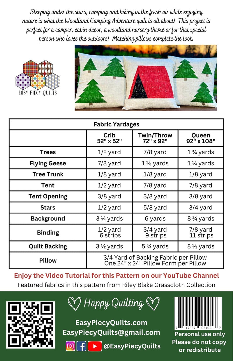 Woodland Camping Adventure Quilt Pattern - Paper Print Version - Choice Fabrics717337031057