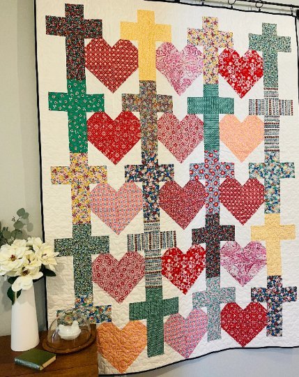 Yes He Loves Me Crosses and Hearts Quilt Pattern Paper Print Version - Choice Fabricssku-42989897482393