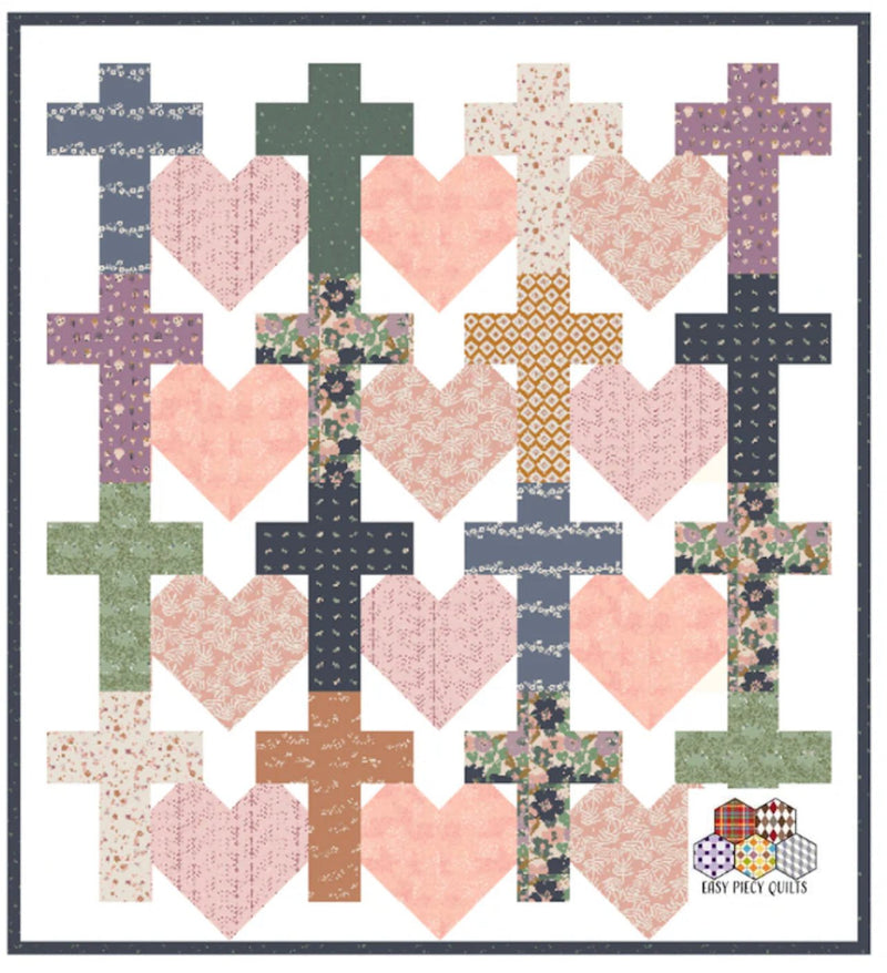 Yes He Loves Me Crosses and Hearts Quilt Pattern Paper Print Version - Choice Fabricssku-42989897482393