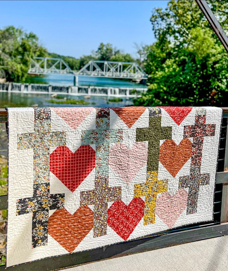 Yes He Loves Me Crosses and Hearts Quilt Pattern Paper Print Version - Choice Fabricssku-42989897482393